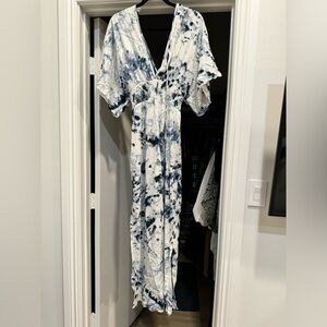 Blue and white tye-dyed maxi